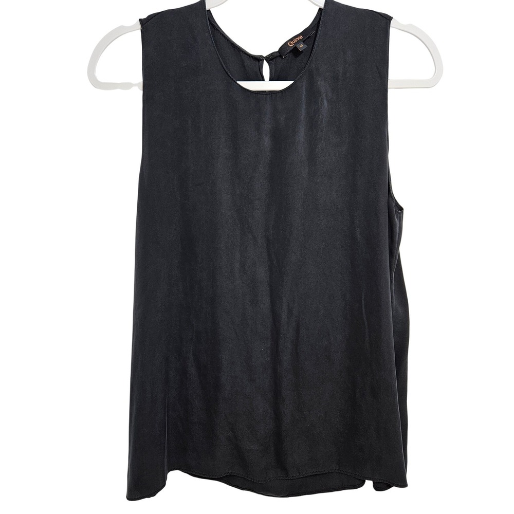 Quince Washable Stretch Silk Top Minimalist Lagenlook Capsule Black M